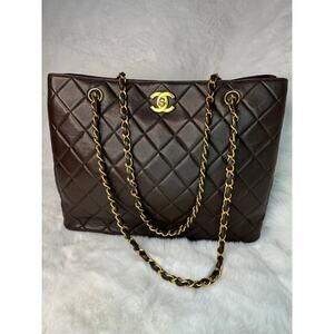 Chanel Vintage Quilted Shopper Tote (Brown Lambskin)